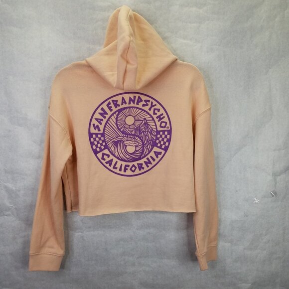 San Franpsycho Yin-Yang Crop Hoodie Women's Small Sweatshirt Blush Pink Purple - Picture 2 of 16